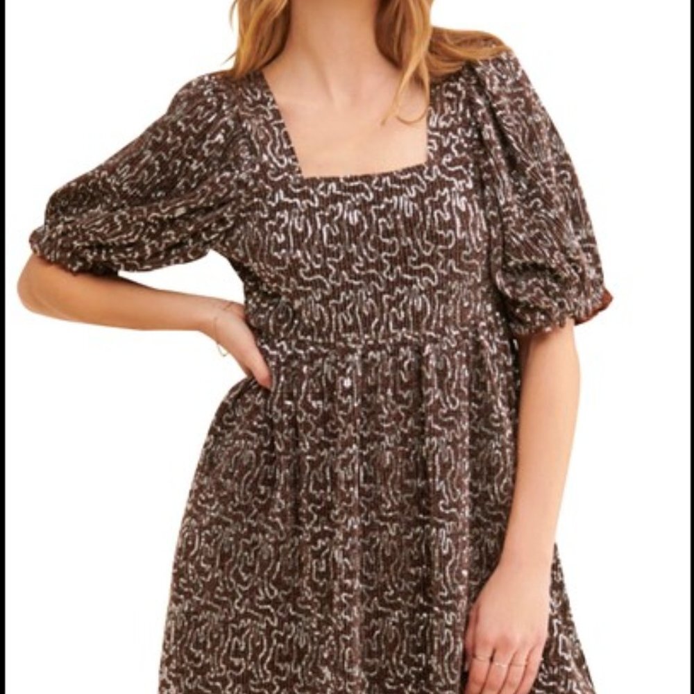 Moon‎ River Sequin Babydoll Cocktail Dress Size: M New With Tag /Anthropologie